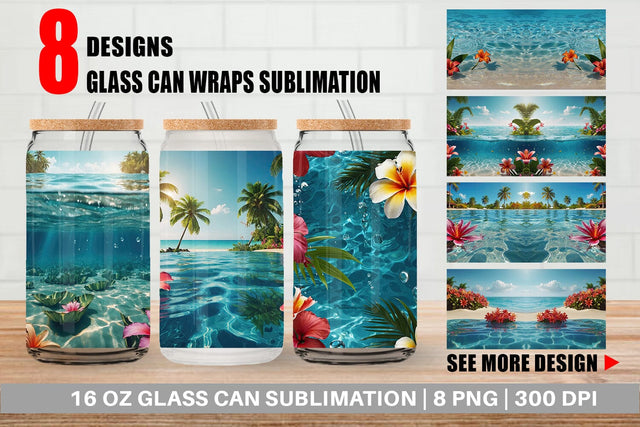 Glass Can Tropical Beach Sublimation artnoy 