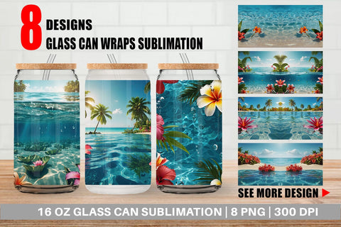 Glass Can Tropical Beach Sublimation artnoy 