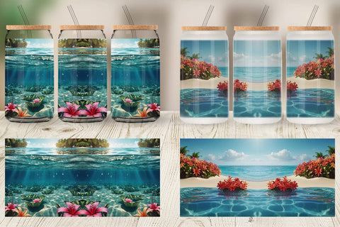 Glass Can Tropical Beach Sublimation artnoy 
