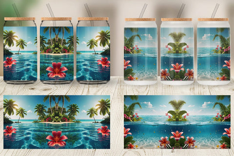Glass Can Tropical Beach Sublimation artnoy 