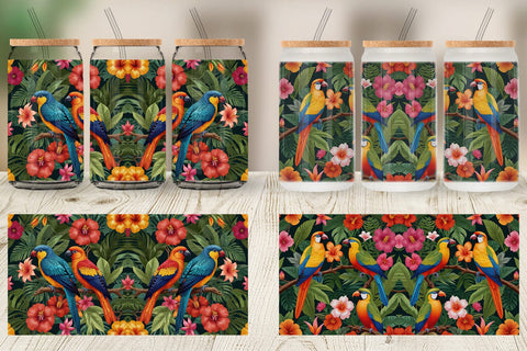 Glass Can Tropical Birds Perched Sublimation artnoy 