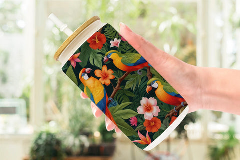 Glass Can Tropical Birds Perched Sublimation artnoy 