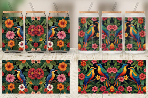 Glass Can Tropical Birds Perched Sublimation artnoy 