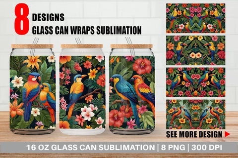 Glass Can Tropical Birds Perched Sublimation artnoy 