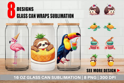 Glass Can Tropical Dessert Animals Sublimation artnoy 