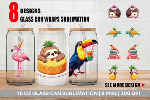 Glass Can Tropical Dessert Animals Sublimation artnoy 