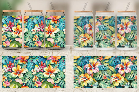 Glass Can Tropical Flowers Pattern Sublimation artnoy 