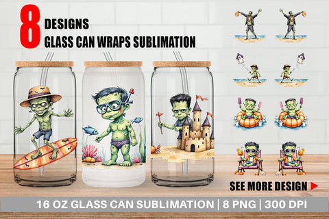 Glass Can Tropical Frankenstein Sublimation artnoy 