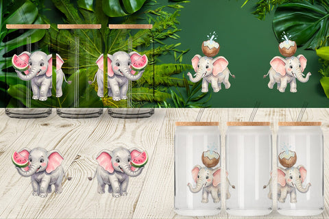 Glass Can Tropical Fruit Elephant Watercolor Sublimation artnoy 
