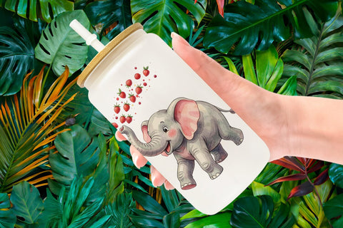 Glass Can Tropical Fruit Elephant Watercolor Sublimation artnoy 