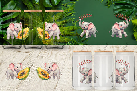 Glass Can Tropical Fruit Elephant Watercolor Sublimation artnoy 