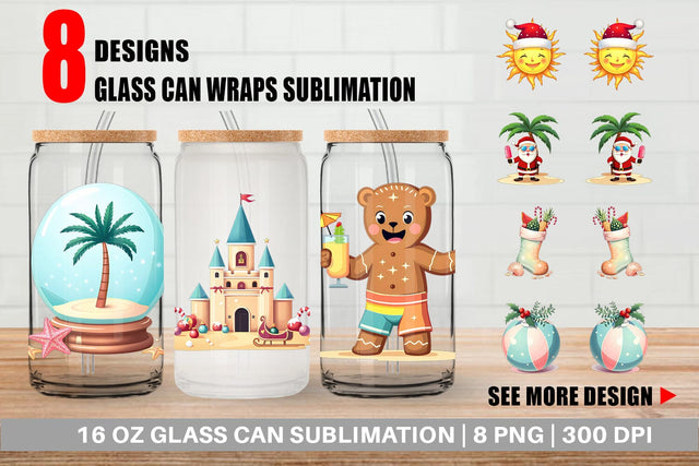 Glass Can Tropical July Christmas Sublimation artnoy 