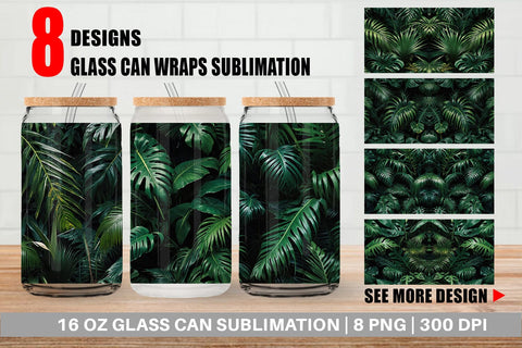 Glass Can Tropical Leaves Sublimation artnoy 