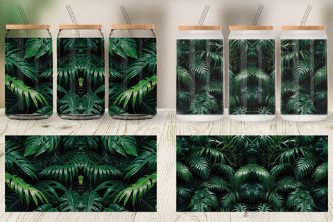 Glass Can Tropical Leaves Sublimation artnoy 