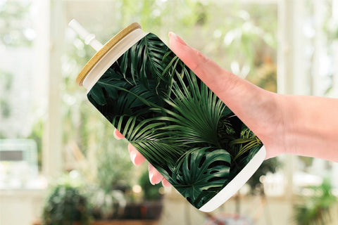 Glass Can Tropical Leaves Sublimation artnoy 