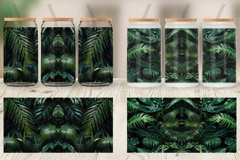 Glass Can Tropical Leaves Sublimation artnoy 