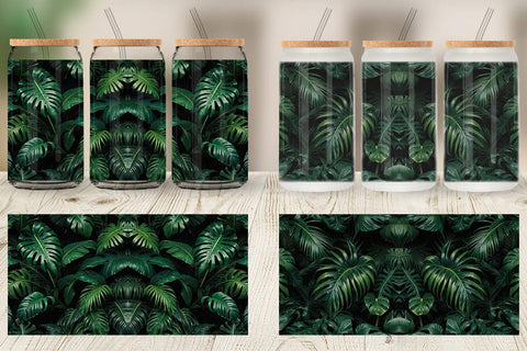 Glass Can Tropical Leaves Sublimation artnoy 