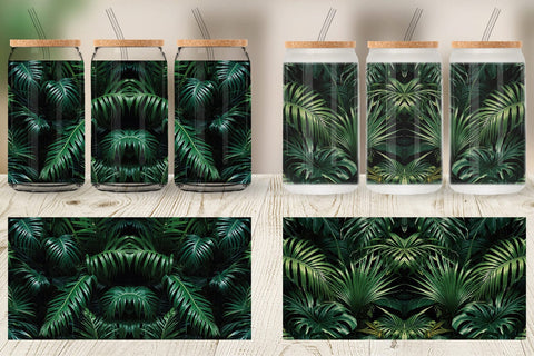 Glass Can Tropical Leaves Sublimation artnoy 