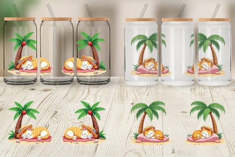 Glass Can Tropical Nap Cat Sublimation artnoy 
