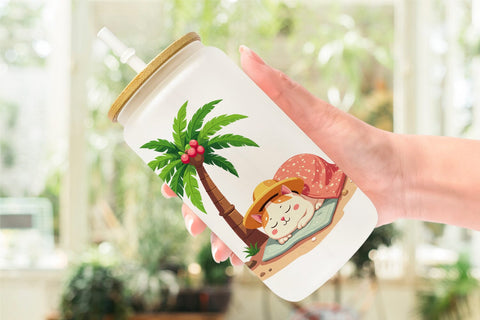 Glass Can Tropical Nap Cat Sublimation artnoy 
