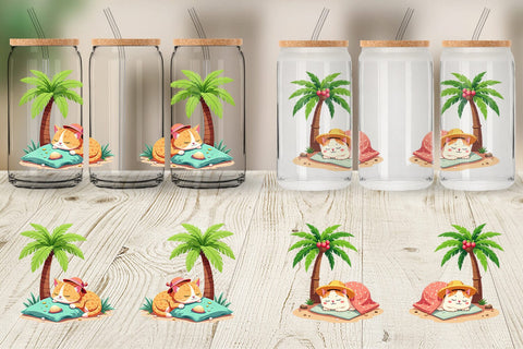Glass Can Tropical Nap Cat Sublimation artnoy 