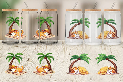 Glass Can Tropical Nap Cat Sublimation artnoy 