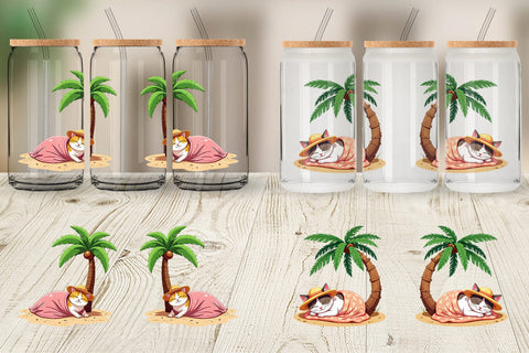 Glass Can Tropical Nap Cat Sublimation artnoy 