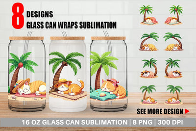 Glass Can Tropical Nap Cat Sublimation artnoy 