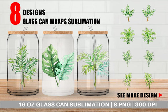 Glass Can Tropical Palms Sublimation artnoy 