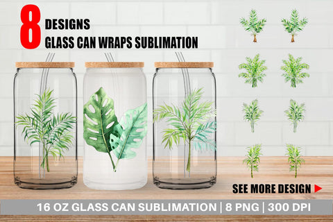 Glass Can Tropical Palms Sublimation artnoy 