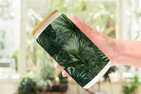 Glass Can Tropical Plants Sublimation artnoy 