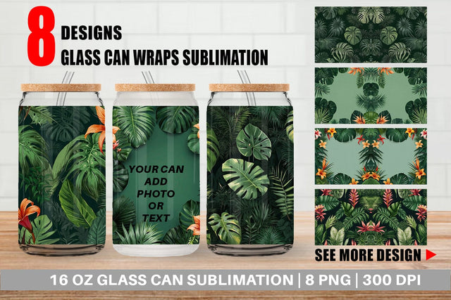 Glass Can Tropical Plants Sublimation artnoy 
