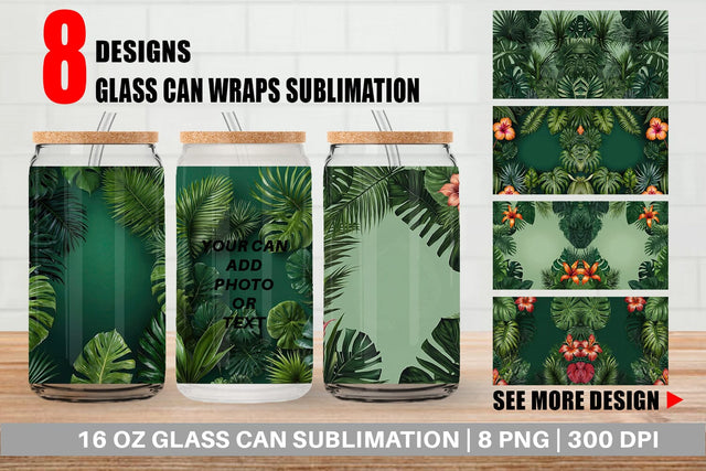 Glass Can Tropical Plants Sublimation artnoy 