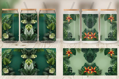 Glass Can Tropical Plants Sublimation artnoy 