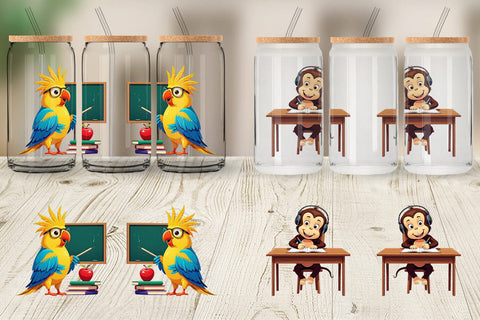 Glass Can Tropical School Animals Sublimation artnoy 