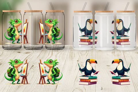 Glass Can Tropical School Animals Sublimation artnoy 