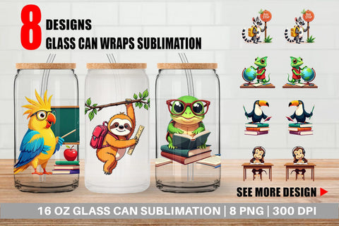 Glass Can Tropical School Animals Sublimation artnoy 