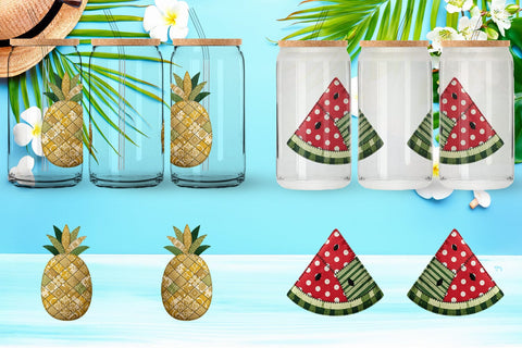 Glass Can Tropical Summer Patchwork Watercolor Sublimation artnoy 