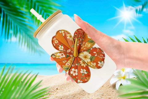 Glass Can Tropical Summer Patchwork Watercolor Sublimation artnoy 