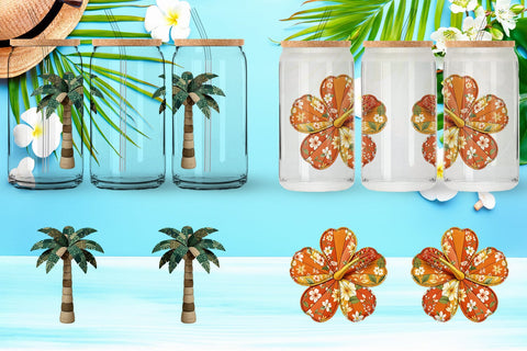 Glass Can Tropical Summer Patchwork Watercolor Sublimation artnoy 