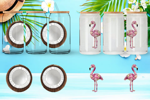 Glass Can Tropical Summer Patchwork Watercolor Sublimation artnoy 