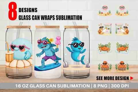 Glass Can Tropical Sunglass Creatures Sublimation artnoy 