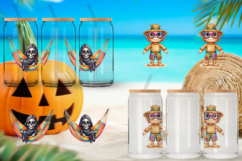 Glass Can Tropical Trick or Treater Sublimation artnoy 