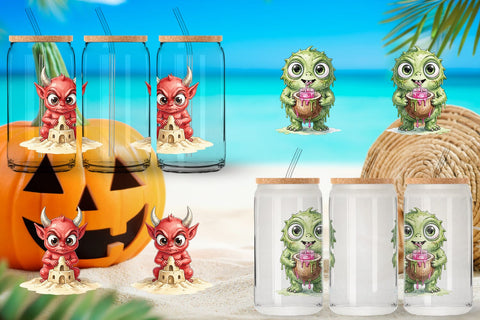 Glass Can Tropical Trick or Treater Sublimation artnoy 