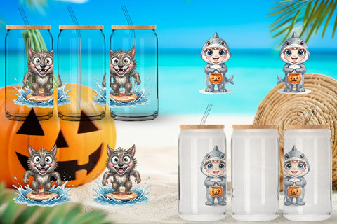 Glass Can Tropical Trick or Treater Sublimation artnoy 