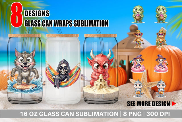 Glass Can Tropical Trick or Treater Sublimation artnoy 