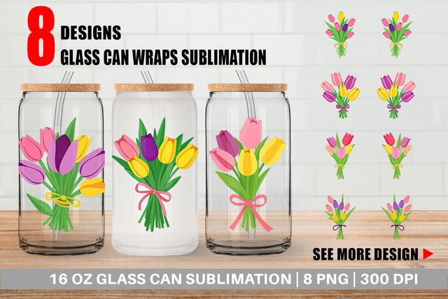 Glass Can Tulip Bouquet Sublimation artnoy 