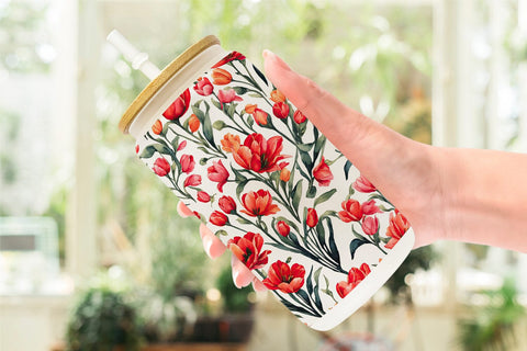 Glass Can Tulip Pattern Sublimation artnoy 