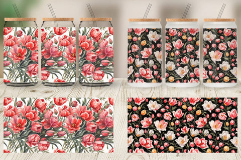 Glass Can Tulip Pattern Sublimation artnoy 