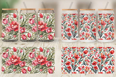 Glass Can Tulip Pattern Sublimation artnoy 
